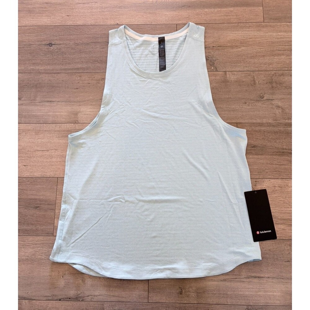 LULULEMON License To Train Tank Top Mens L Monaco Blue Mesh Strips Quick Dry
